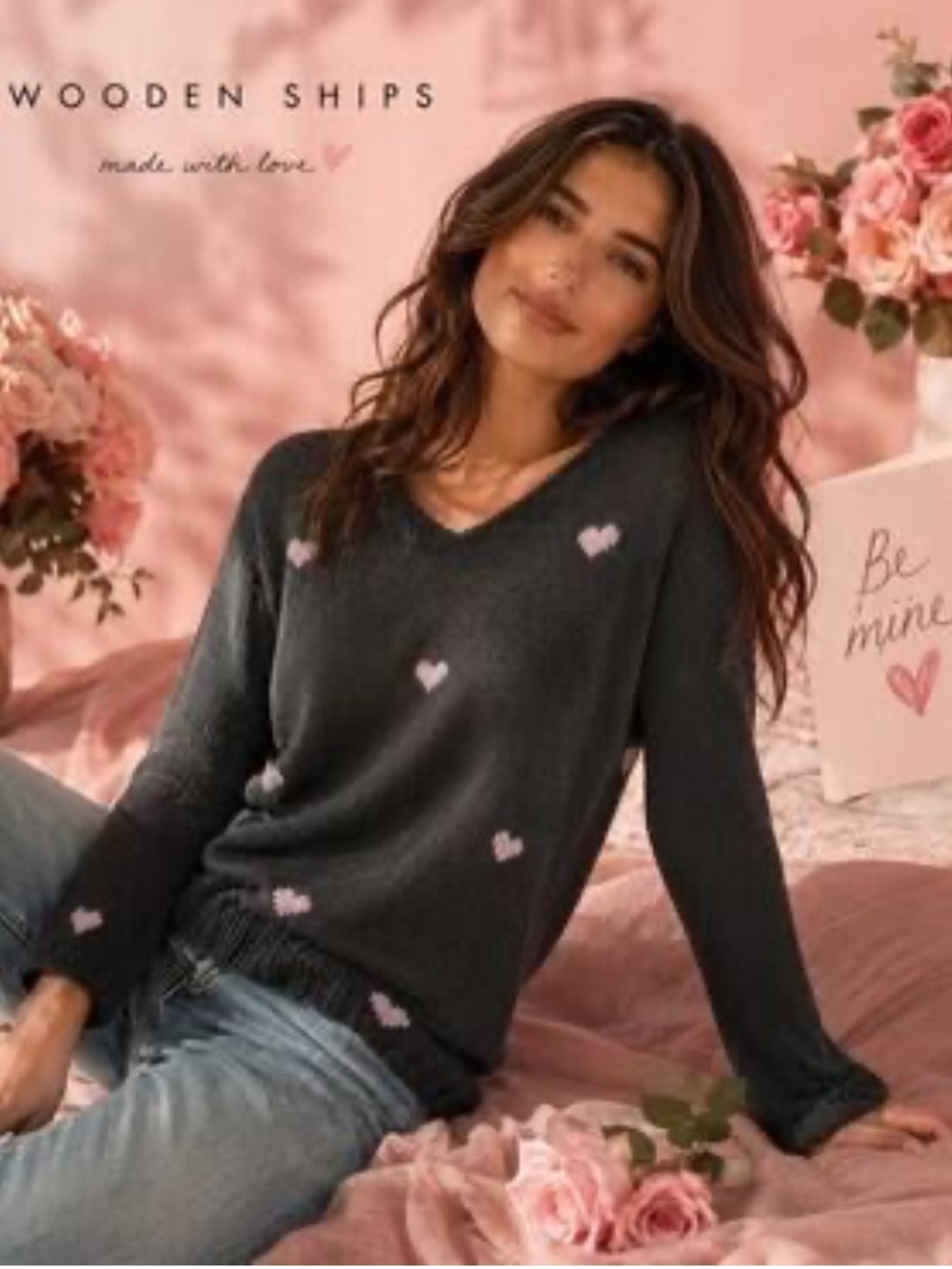 Wooden Ships by Paola Buendia Candy Hearts V-Neck Sweater